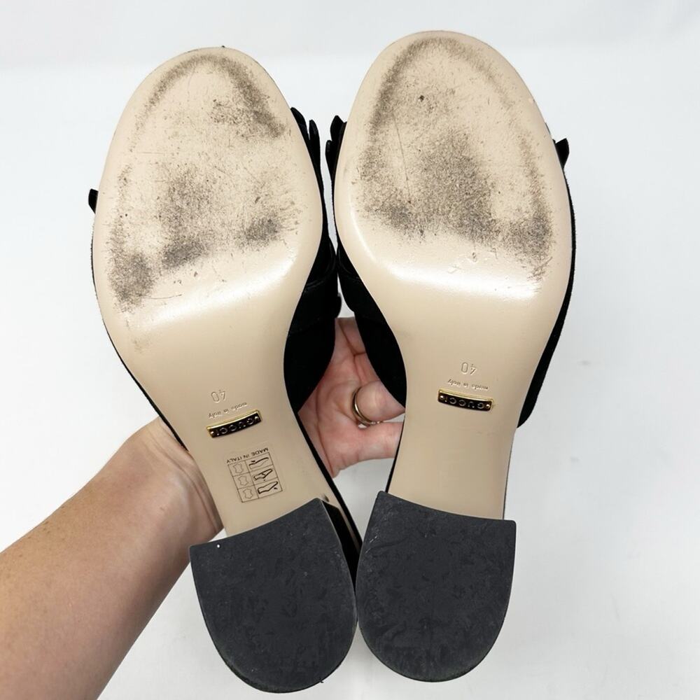 Gucci GG Marmont Black Suede Fringe Mules Sandals Womens Size EU 40 - Picture 9 of 11